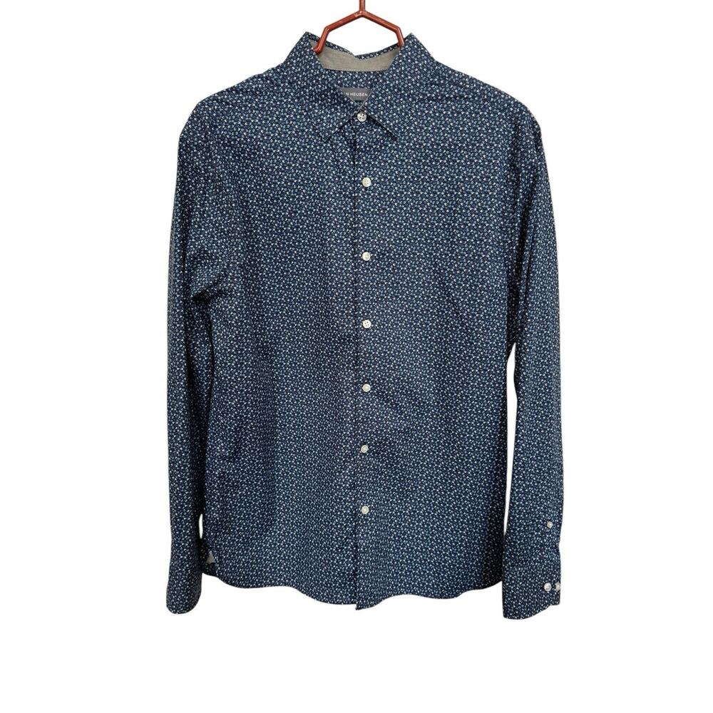 Van Heusen Night Blue Mens Medium 15-15.5 Dress Shirt Stain Shield Regular Work